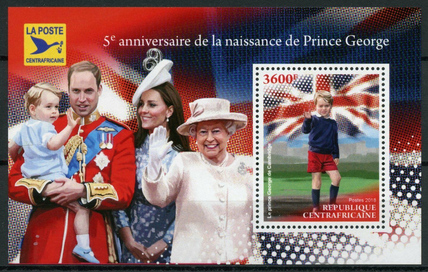 Central African Rep Royalty Stamps 2018 MNH Prince George 5th Birthday 1v S/S
