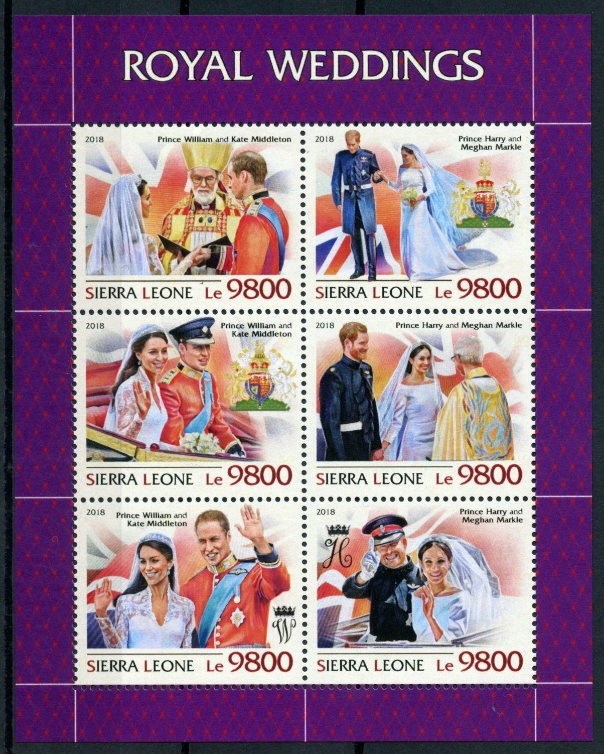 Sierra Leone 2018 MNH Royalty Stamps Royal Weddings Prince Harry William 6v M/S