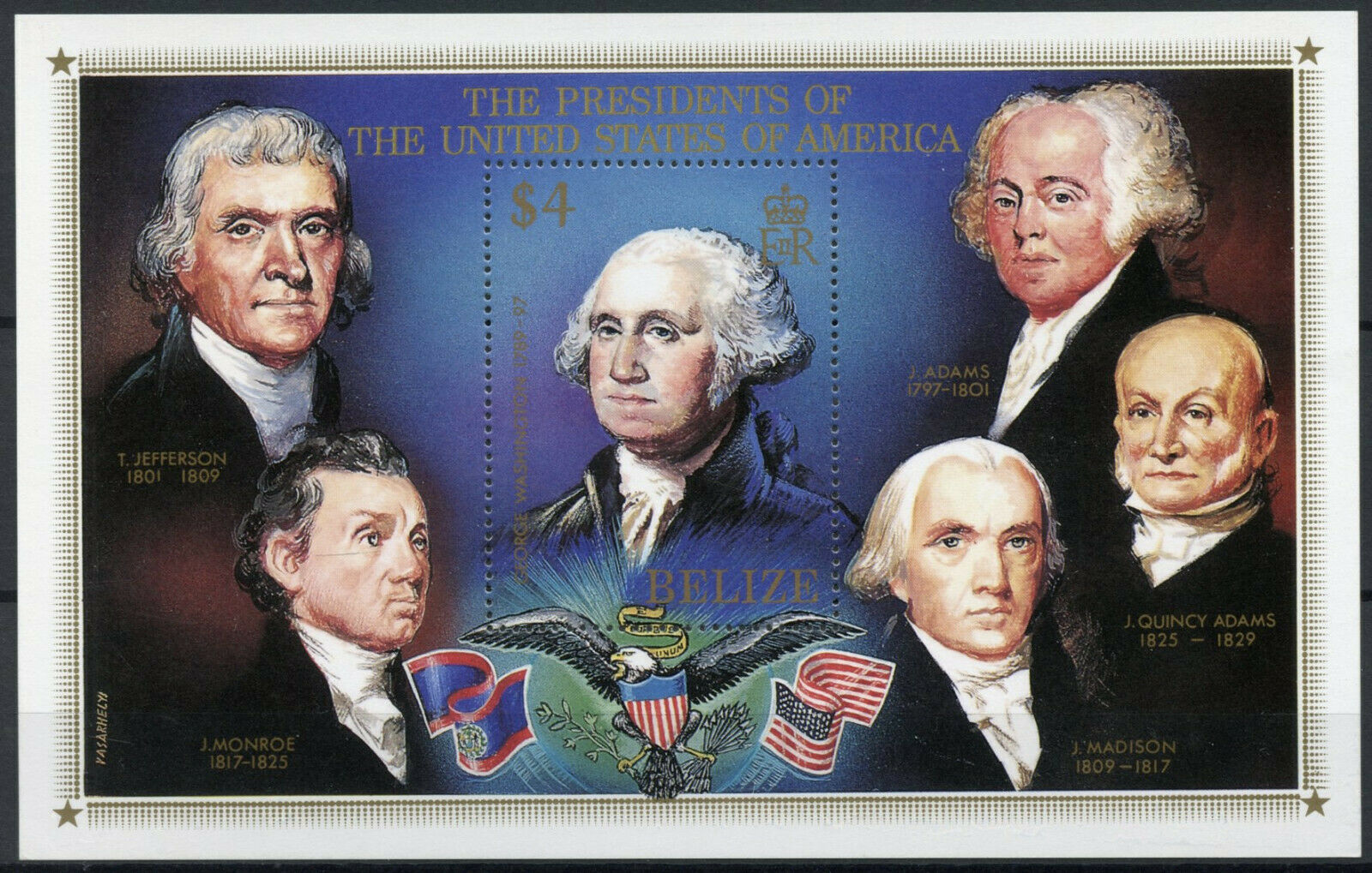 Belize 1986 MNH US Presidents Stamps George Washington Jefferson Adams 1v M/S
