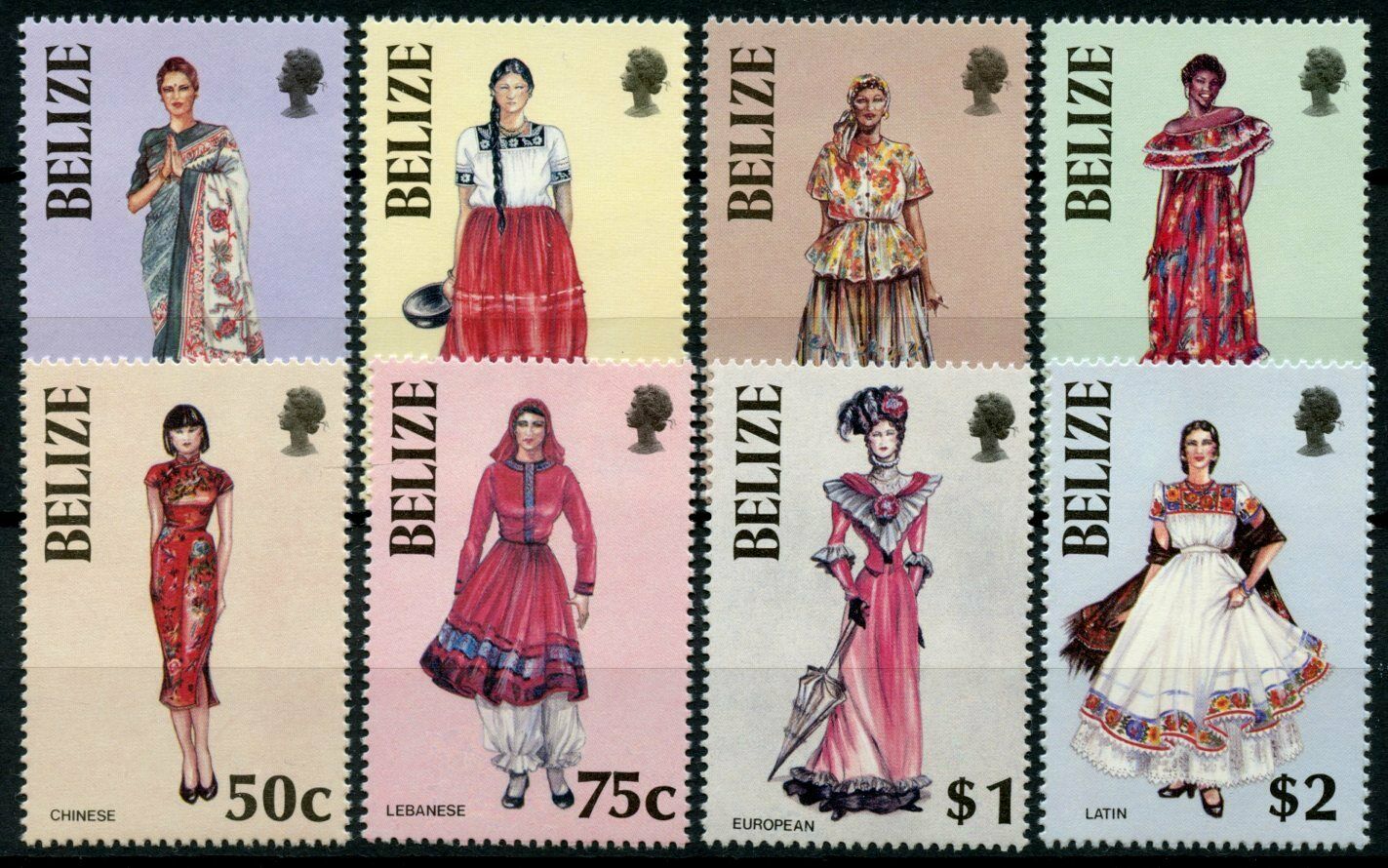 Belize 1986 MNH Cultures Stamps Ethnic Costumes Traditional Dress 8v Set