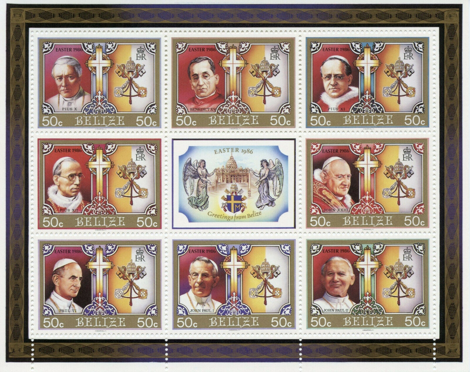 Belize 1986 MNH Easter Stamps Pope John Paul II Pius X Benedict XV Religion 8v M/S