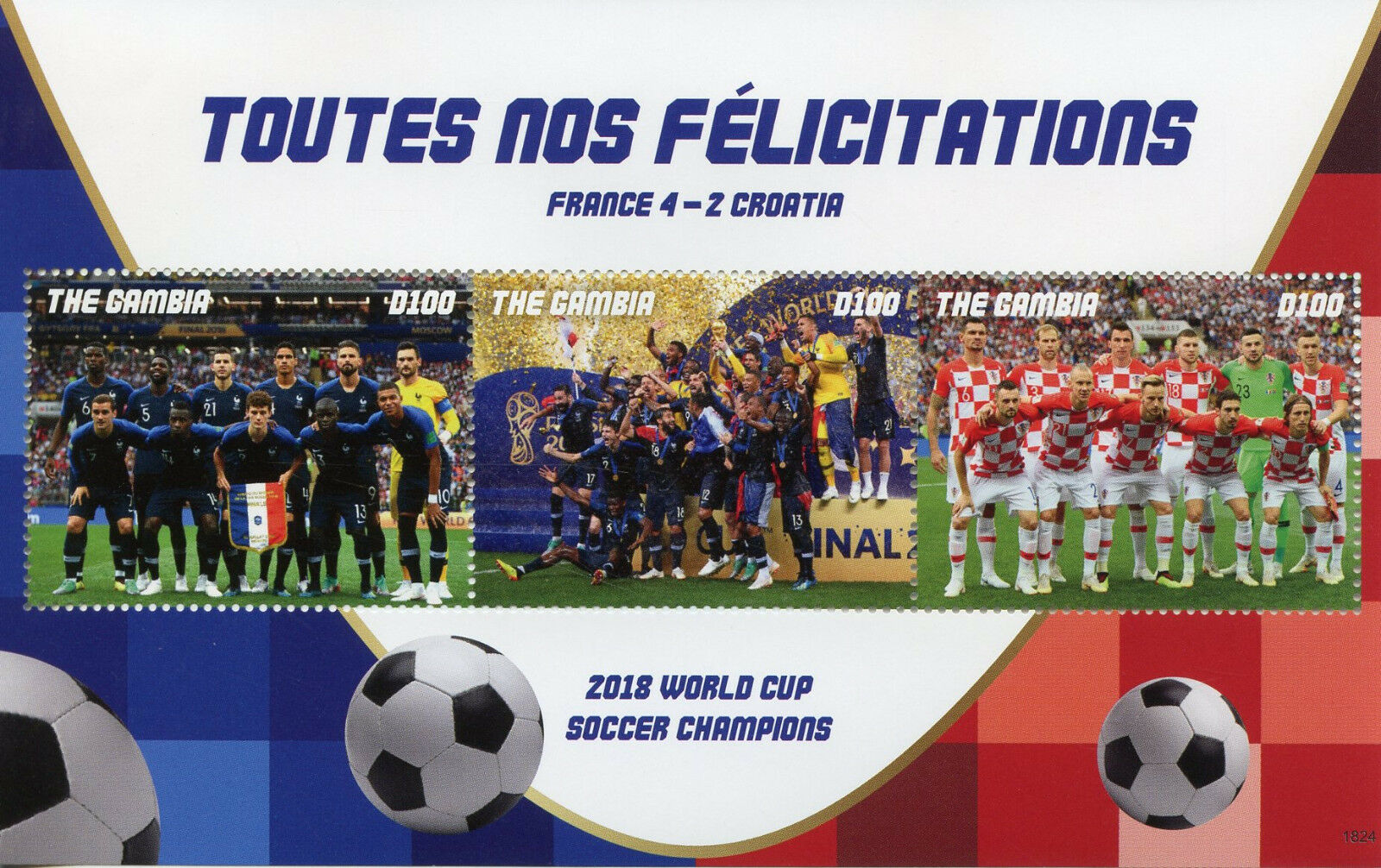 Gambia 2018 MNH Sports Stamps FIFA World Cup Football 2018 France Winners 3v M/S