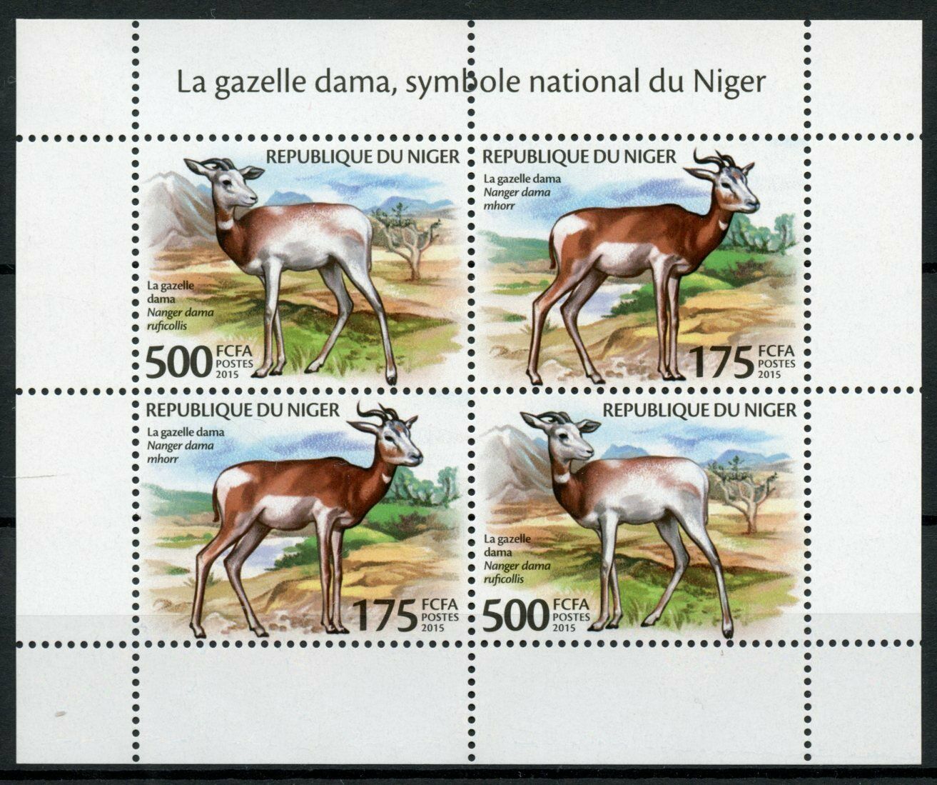 Niger Wild Animals Stamps 2015 MNH Dama Mhorr Gazelle Fauna 4v M/S