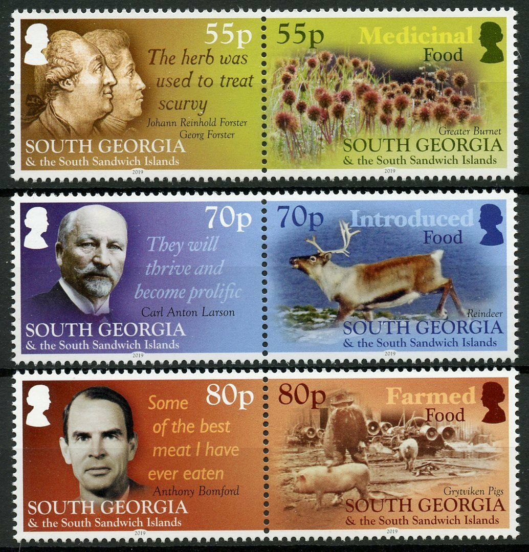 South Georgia & South Sandwich Islands 2019 MNH Nature Stamps Food Plants Deer Pigs 6v Set in Pairs