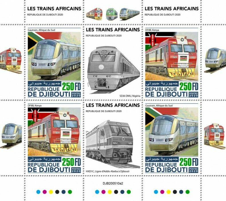 Djibouti African Trains Stamps 2020 MNH Gautrain DFBB Railways Rail 4v M/S II