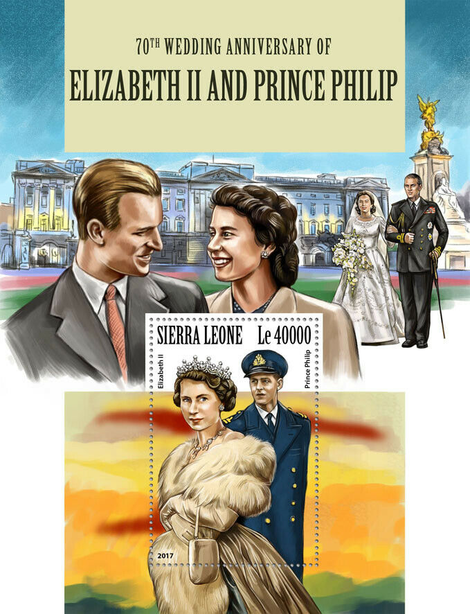 Sierra Leone 2017 MNH Royalty Stamps Queen Elizabeth II & Prince Philip Platinum Wedding 1v S/S