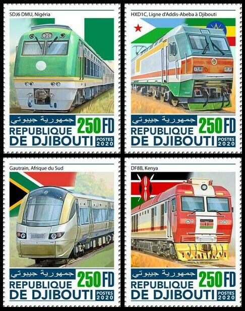 Djibouti African Trains Stamps 2020 MNH Gautrain DFBB HXD1C Railways Rail 4v Set