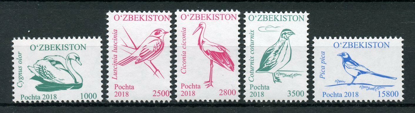 Uzbekistan 2018 MNH Birds Definitives Pt III 5v Set Storks Swans Magpies Stamps