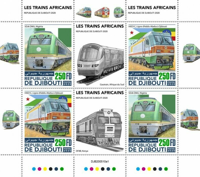 Djibouti African Trains Stamps 2020 MNH HXD1C SDJ6 DMU Railways Rail 4v M/S I