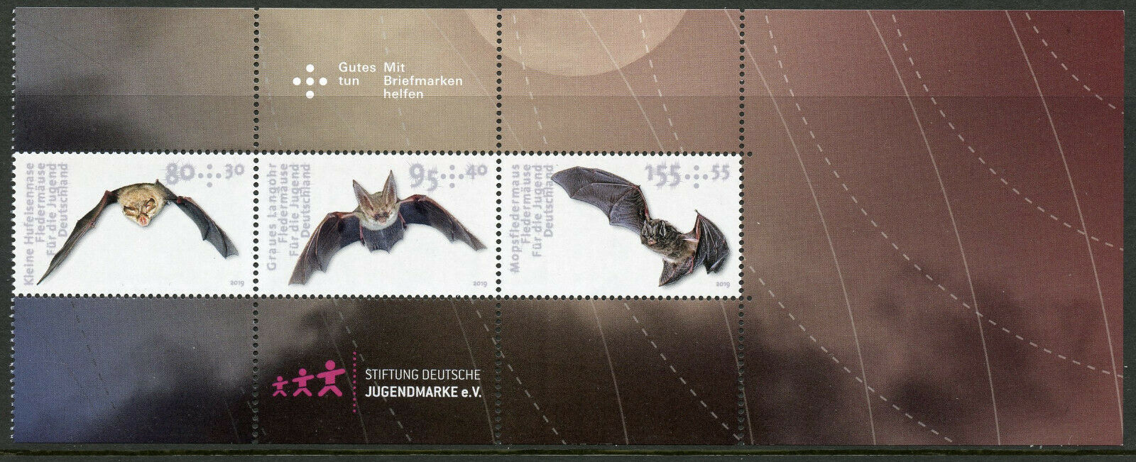 Germany Stamps 2019 MNH Youth S.P. Bats Bat Mammals Wild Animals 3v Pane M/S