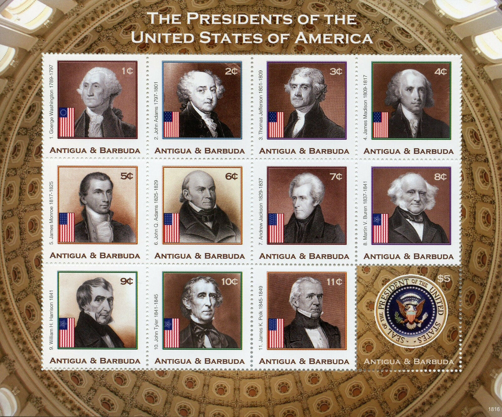 Antigua & Barbuda 2018 MNH US Presidents Stamps Washington Jefferson 12v M/S I