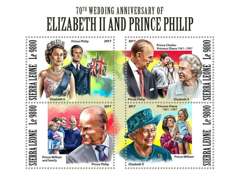 Sierra Leone 2017 MNH Royalty Stamps Queen Elizabeth II & Prince Philip Platinum Wedding 4v M/S