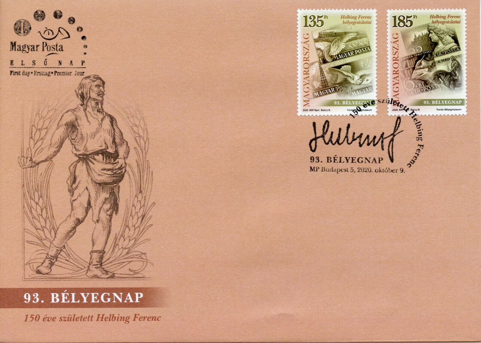 Hungary Philately Stamps 2020 FDC 93rd Stamp Day Helbing Ferenc Design 2v Set