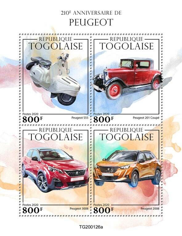 Togo 2020 MNH Cars Stamps Peugeot 3008 201 Coupe Motorcycles 4v M/S