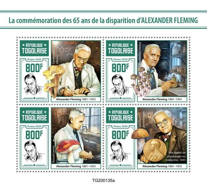 Togo Medical Stamps 2020 MNH Alexander Fleming Mushrooms Penicillin 4v M/S