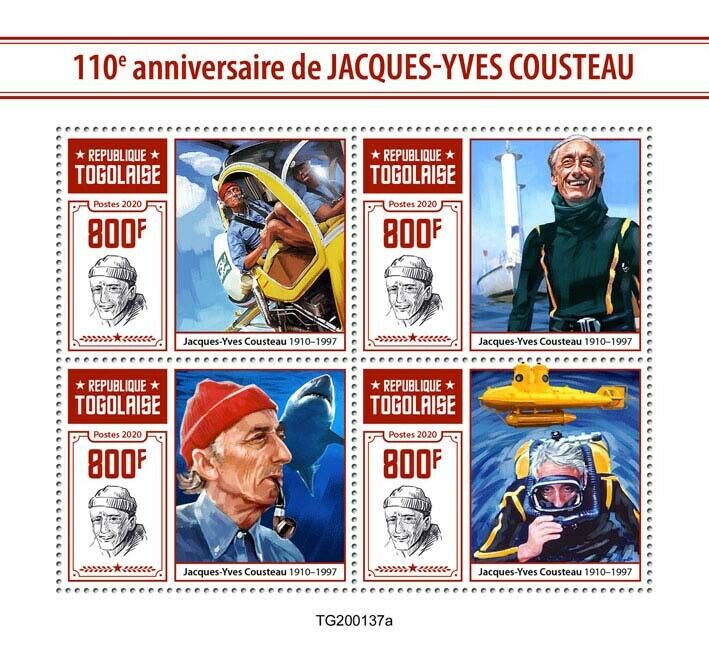 Togo 2020 MNH People Stamps Jacques-Yves Cousteau Diving Nautical 4v M/S