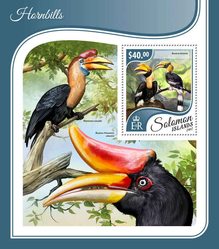 Solomon Islands 2017 MNH Birds on Stamps Hornbills Great Hornbill 1v S/S