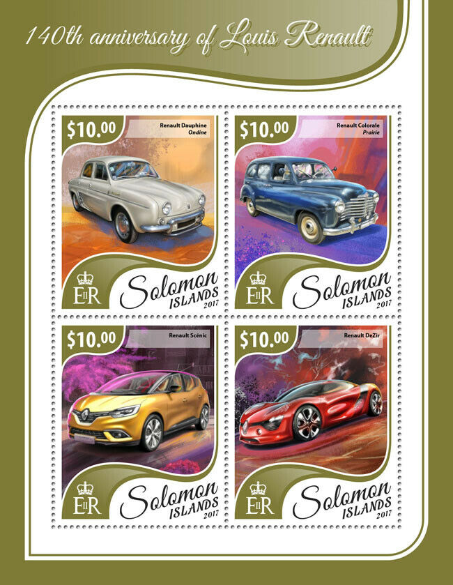 Solomon Islands Cars Stamps 2017 MNH Louis Renault Scenic DeZir 4v M/S