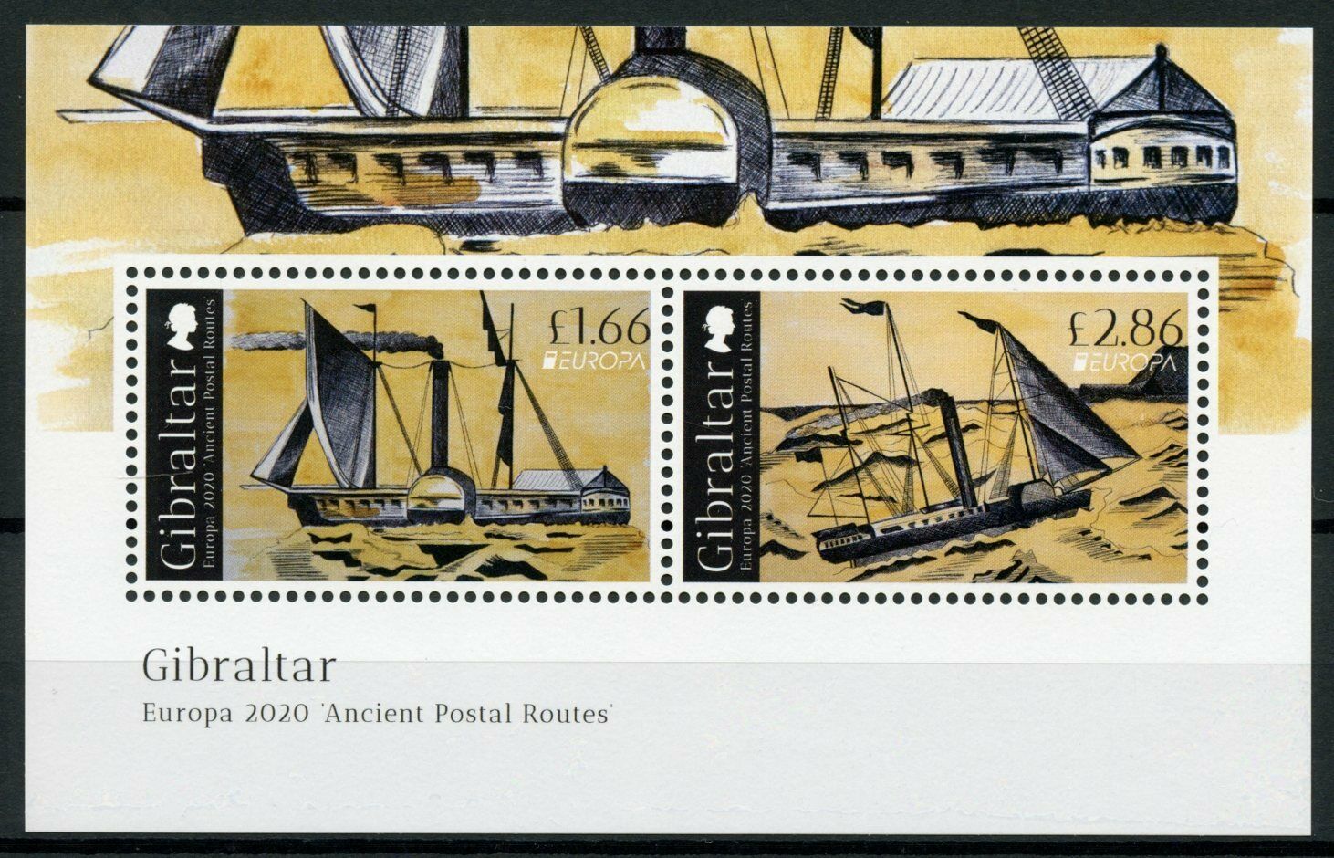 Gibraltar 2020 MNH Ships Stamps Ancient Postal Routes Services Europa 2v M/S