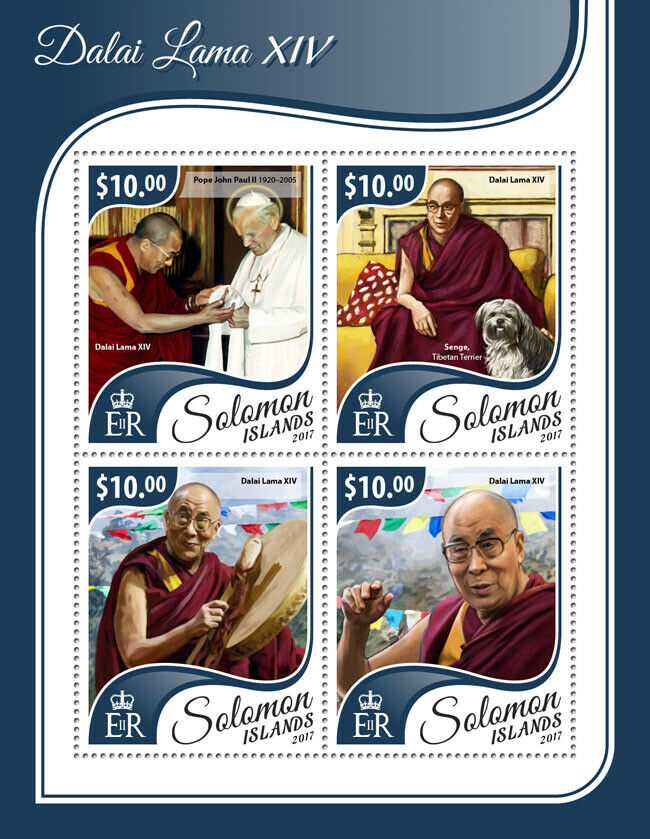 Solomon Isl Famous People Stamps 2017 MNH Dalai Lama Pope John Paul II 4v M/S