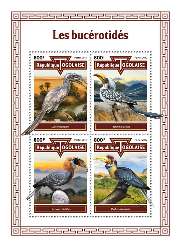 Togo 2017 MNH Birds on Stamps Hornbills Eastern Yellow-Billed Hornbill 4v M/S
