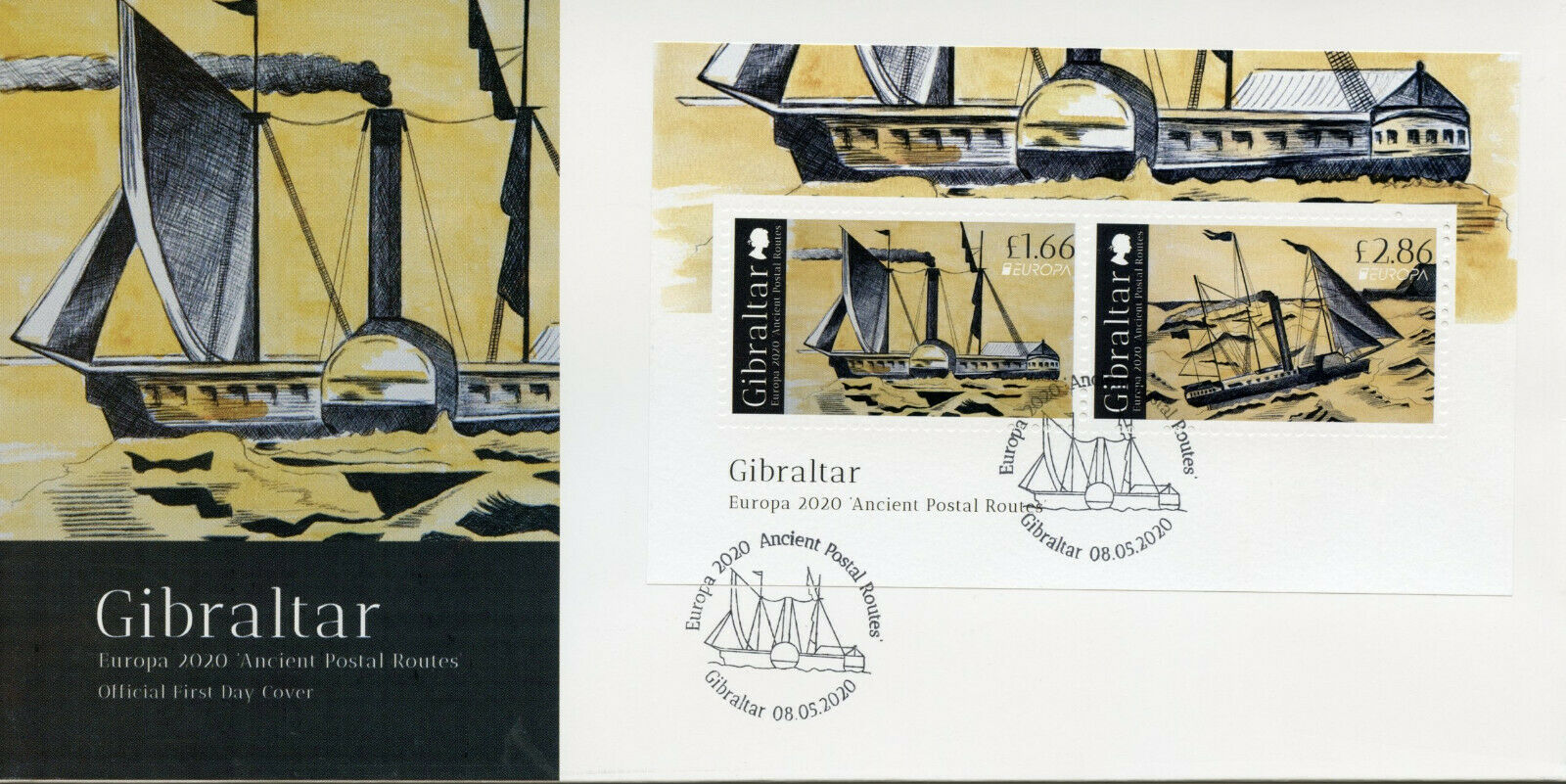 Gibraltar Ships Stamps 2020 FDC Ancient Postal Routes Services Europa 2v M/S