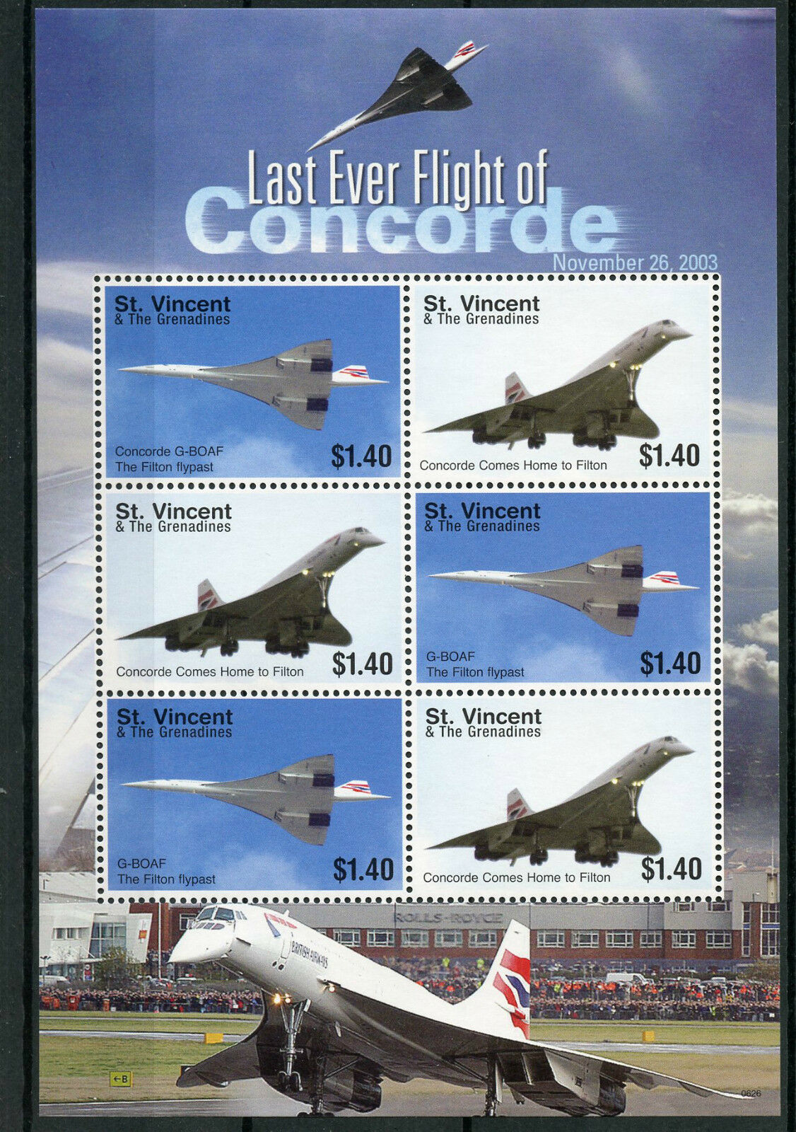 St Vincent & Grenadines 2006 MNH Aviation Stamps Concorde Last Ever Flight G-BOAF 6v M/S