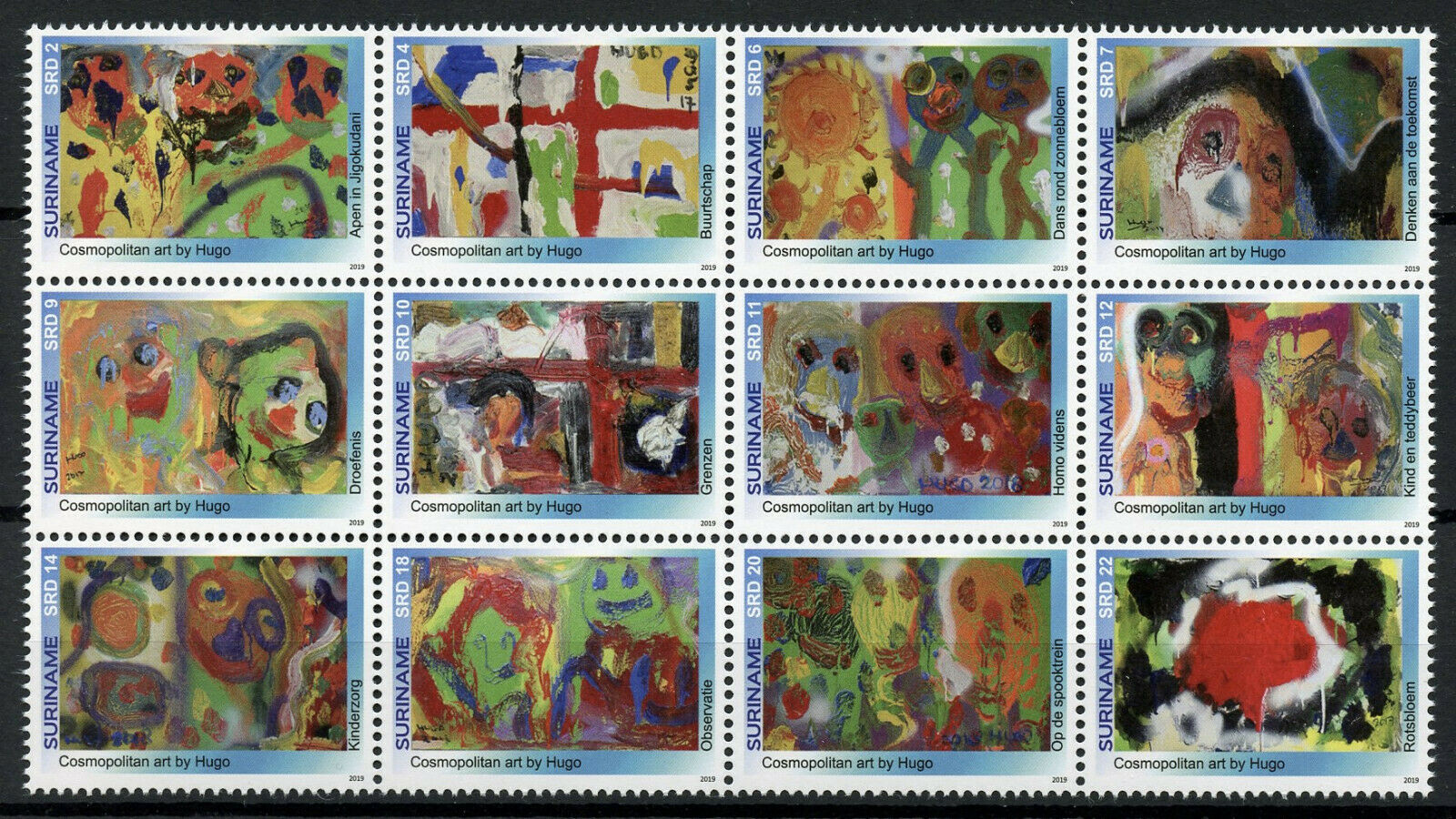 Suriname Art Stamps 2019 MNH Cosmopolitan Paintings by Hugo 12v Block