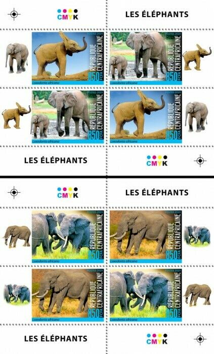 Central African Rep 2020 MNH Wild Animals Stamps Elephants Fauna 2x 4v M/S