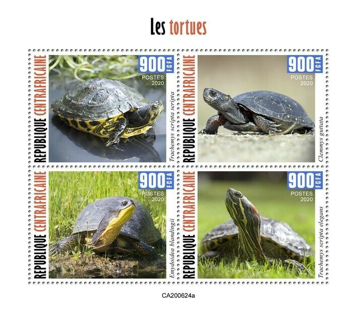 Central African Rep Turtles Stamps 2020 MNH Spotted Turtle Reptiles 4v M/S