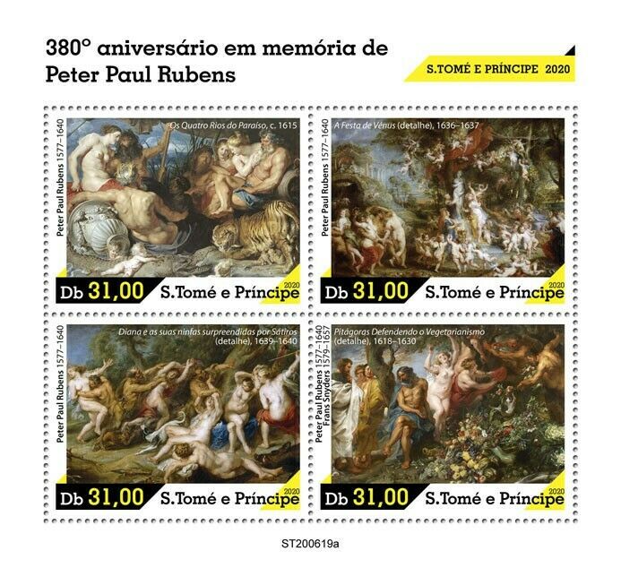 Sao Tome & Principe Art Stamps 2020 MNH Peter Paul Rubens Nudes Paintings 4v M/S