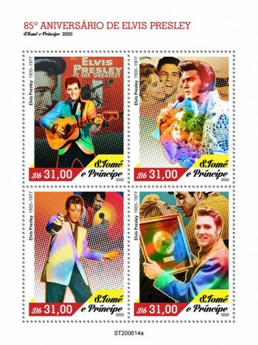 Sao Tome & Principe Elvis Presley Stamps 2020 MNH Music Famous People 4v M/S