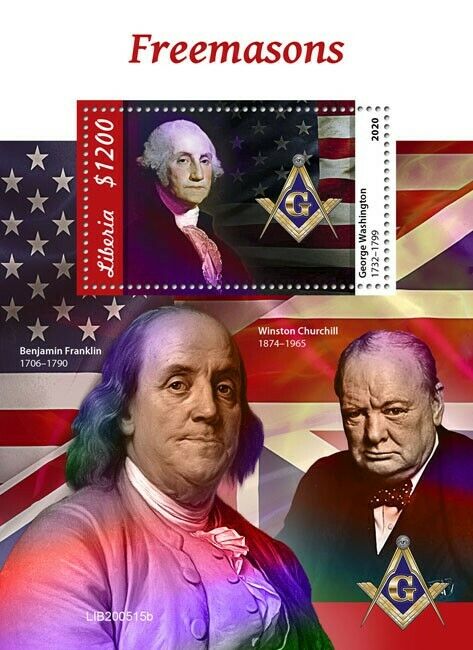 Liberia 2020 MNH Freemasons Stamps Freemasonry George Washington Churchill 1v S/S