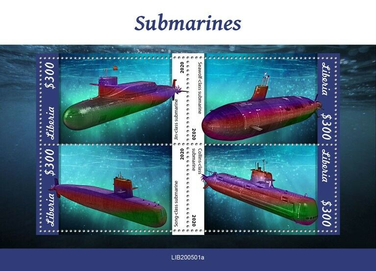 Liberia Submarines Stamps 2020 MNH Seawolf Song Class Submarine Ships 4v M/S