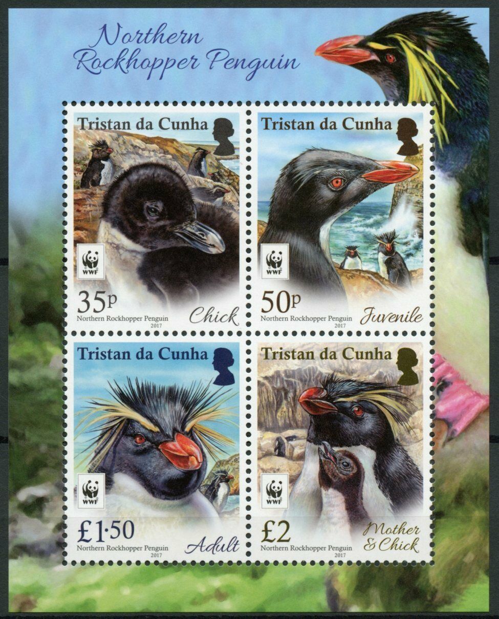 Tristan da Cunha Birds on Stamps 2017 MNH Rockhopper Penguin Penguins WWF 4v M/S