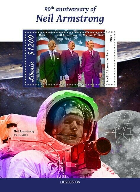 Liberia Space Stamps 2020 MNH Neil Armstrong Moon Landing Apollo 11 1v S/S