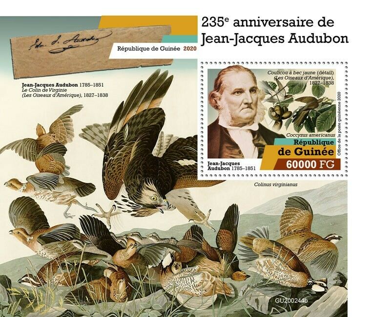 Guinea Birds on Stamps 2020 MNH John James Audubon Ornithologist Art 1v S/S
