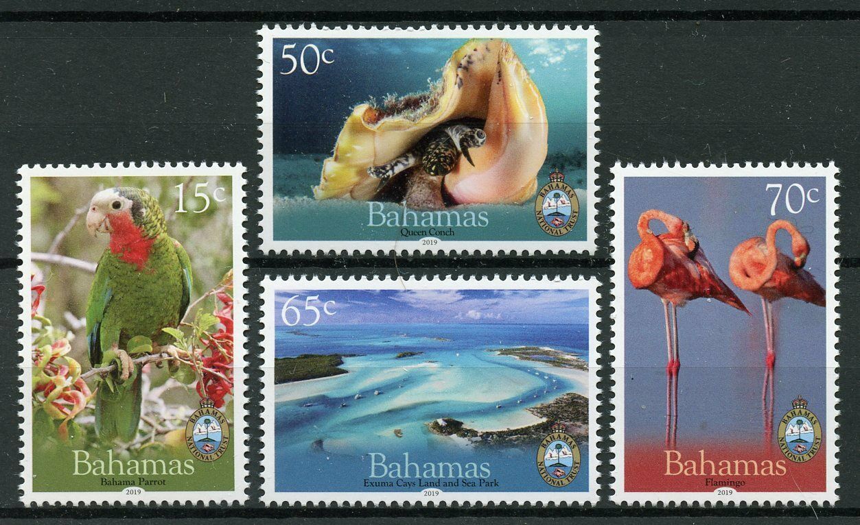 Bahamas Birds Stamps 2019 MNH National Trust Parrots Flamingos Seashells 4v Set