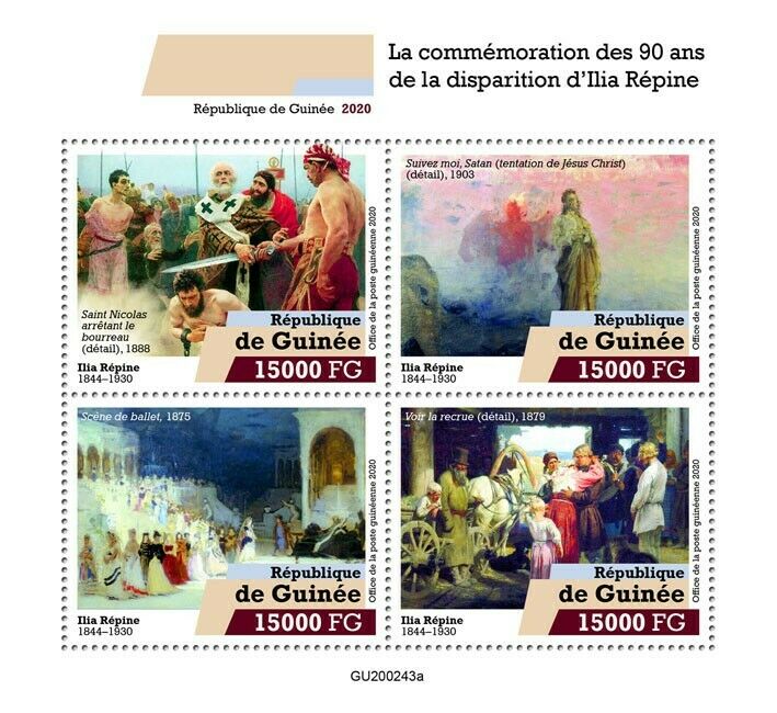 Guinea 2020 MNH Art Stamps Ilya Repin Russian Painter Paintings 4v M/S