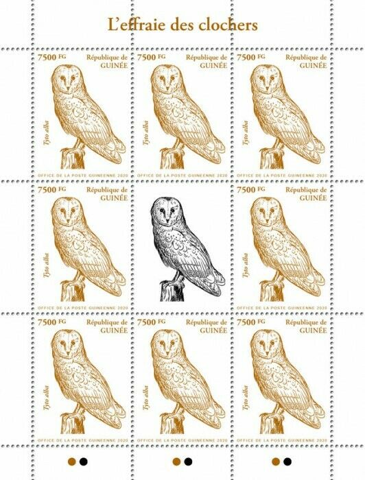 Guinea Birds of Prey on Stamps 2020 MNH Owls Barn Owl 8v M/S III