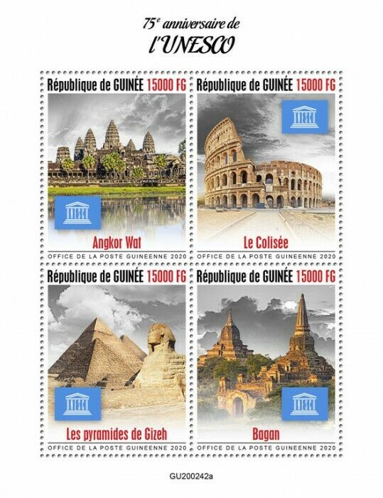 Guinea UNESCO Stamps 2020 MNH World Heritage Angkor Wat Pyramids Bagan 4v M/S