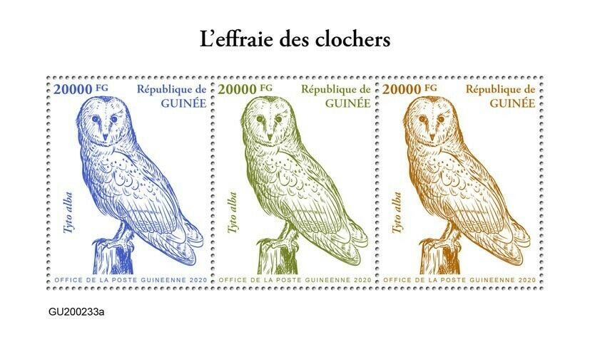 Guinea Birds of Prey on Stamps 2020 MNH Owls Barn Owl 3v M/S