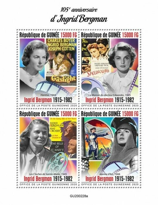 Guinea Famous People Stamps 2020 MNH Ingrid Bergman Celebrities Actresses 4v M/S