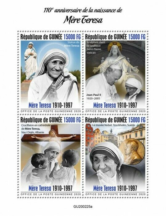 Guinea Mother Teresa Stamps 2020 MNH Pope John Paul II Famous People 4v M/S