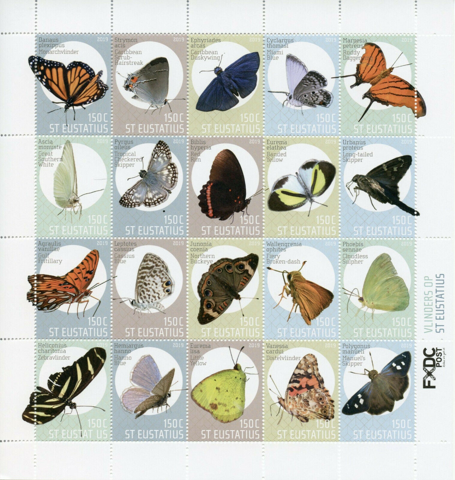 St Eustatius Caribbean Netherlands Butterflies Stamps 2019 MNH Butterfly 20v M/S