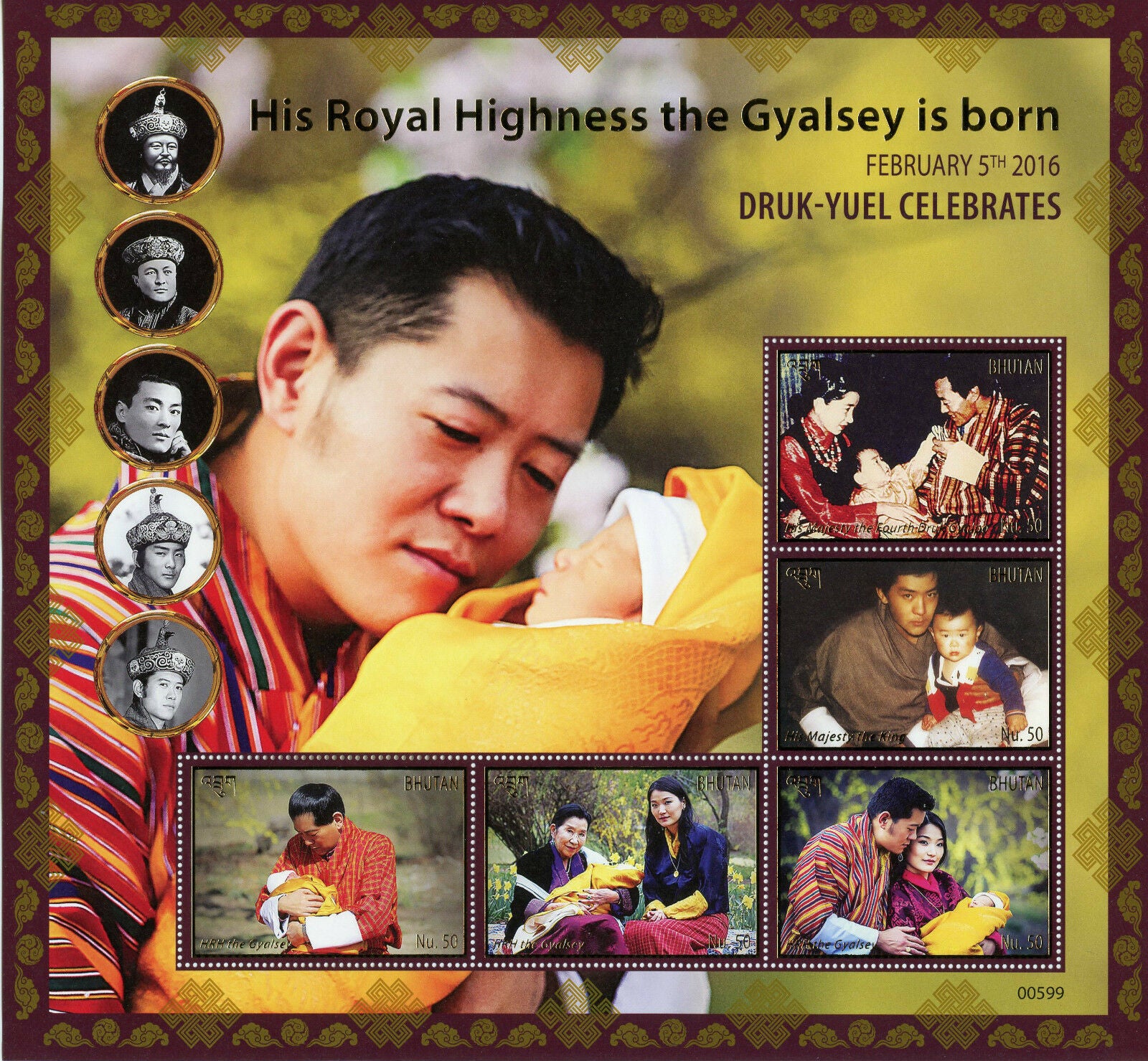 Bhutan 2016 MNH Birth HRH Gyalsey Royal Baby Druk Gyalpo 5v M/S Royalty Stamps