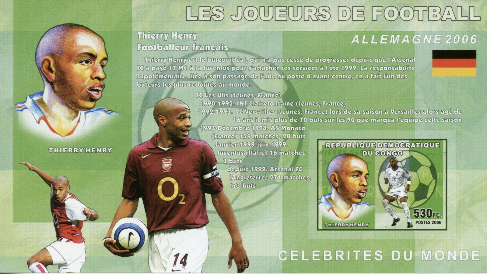 Congo Football Stamps 2006 MNH Thierry Henry Soccer Sports 1v IMPF S/S