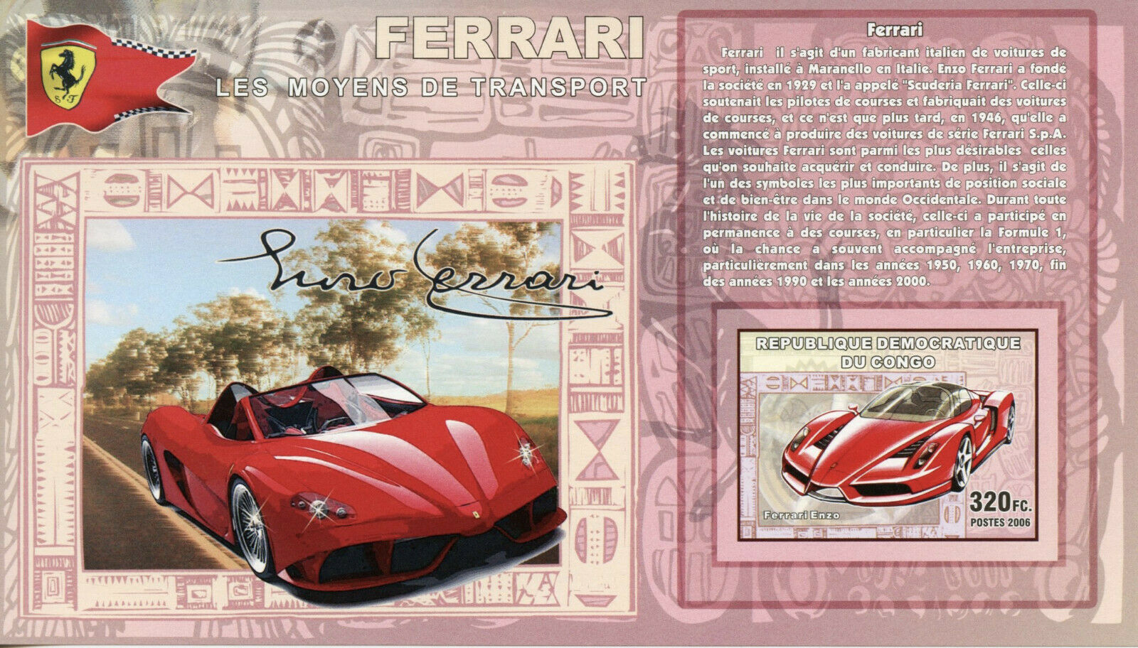 Congo Cars Stamps 2006 MNH Enzo Ferrari Enzo Transport 1v IMPF S/S I