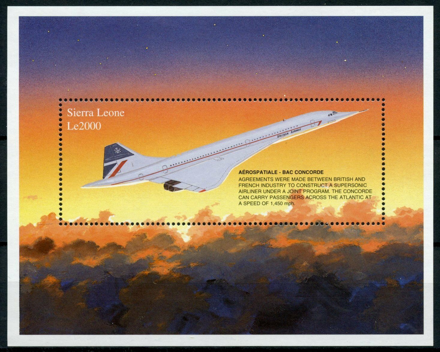 Sierra Leone Aviation Stamps 1997 MNH Aerospatiale BAC Concorde Jet 1v S/S