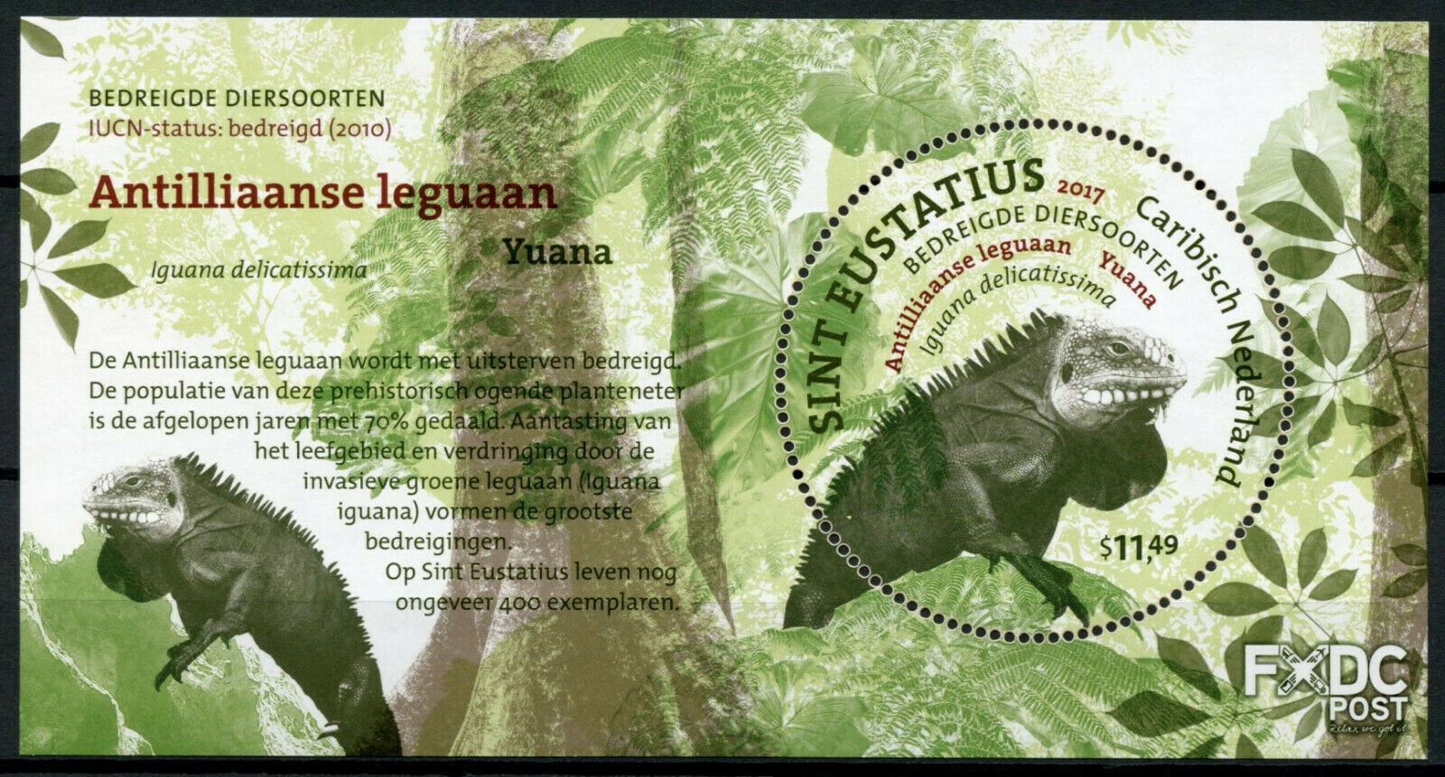 St Eustatius Caribbean Netherlands Lizards Stamps 2017 MNH Iguanas 1v M/S